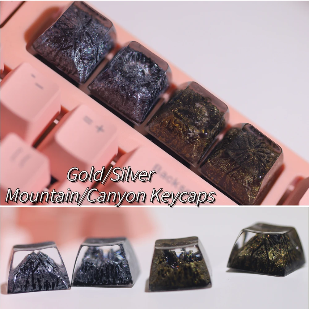 

1Pcs High Quality Epoxy DIY Translucent Gold/Silver Mountain/Canyon Cross Axis Mechanical Keyboard Keycap Universal Accessories