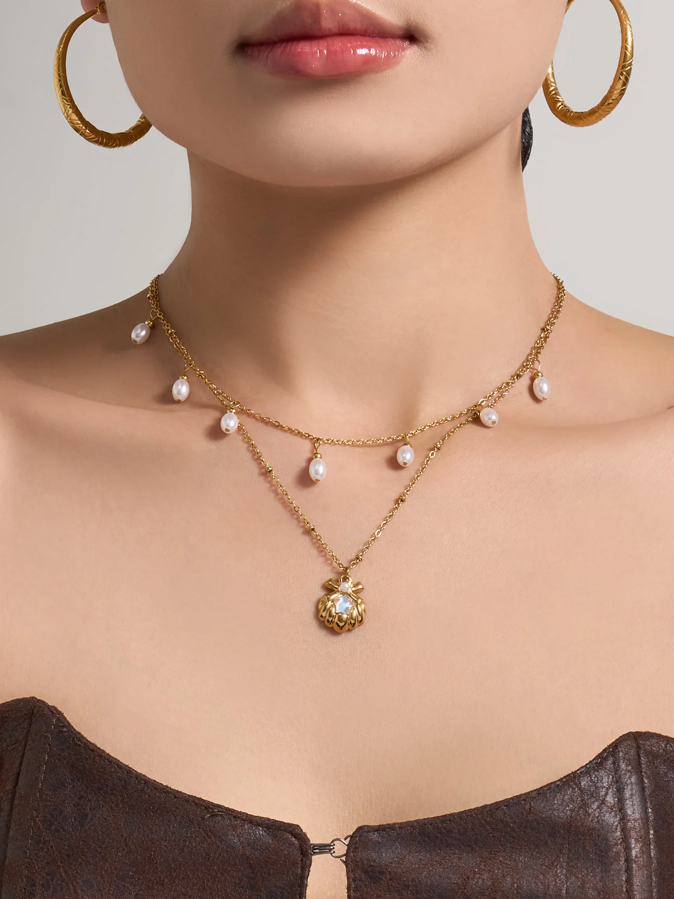 Riesenrad-Halskette im Ozean-Stil mit Muschel-Anhänger für Damen, Wasserdichte Edelstahl-Choker-Kette für Festliche Anlässe – Detail 4