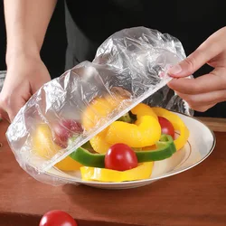 100pcs Disposable Food Cover Saran Wrap Food Grade Fruit Vegetable Storage Bag Elastic Plastic Bag Kitchen Fresh Keeping Bag