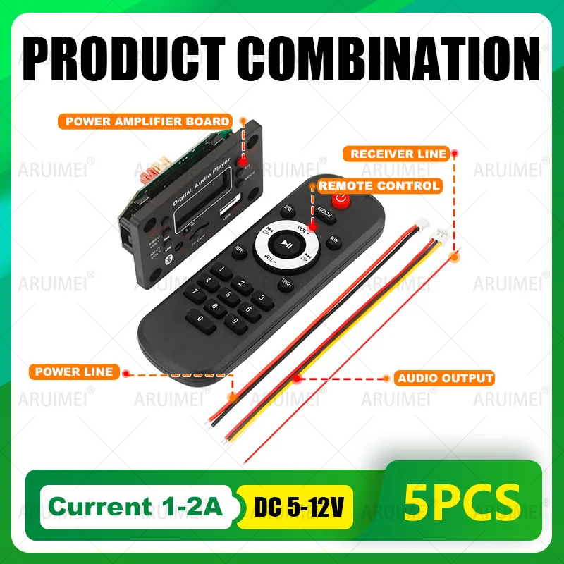 

Bluetooth 5.0 Car Audio Decoder Board | 12V Wireless MP3/WMA Player | USB/TF Slot FM Radio Module with Remote Control & Speaker