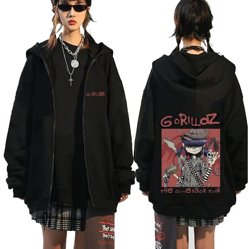 

Rock Band Gorillaz The Come Back Tour Zipper Hoodie Men Women Hip Hop Fashion Oversized Zip Up Jacket Man Gothic Punk Sweatshirt