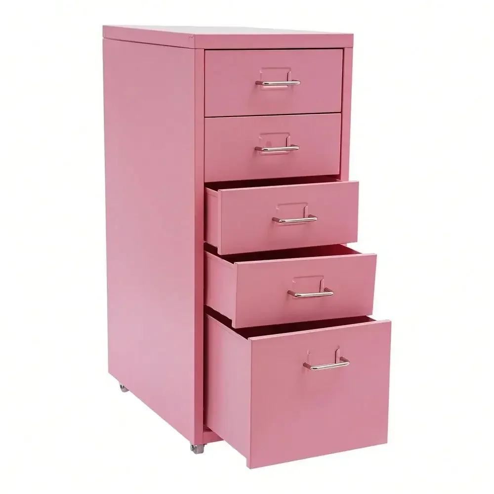 Storage Cabinet, 5Drawer Mobile Storage Cabinet With 4 Wheels, 1116.127.1 Inch Metal Freestanding Office Cabinet, Placed In Bed