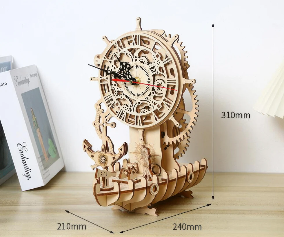 OUZEY 3D houten piratenschipklok - DIY mechanische modelbouwset, educatief montageproject voor volwassenen en tieners vanaf 14 jaar
