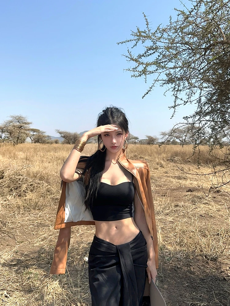 Giacca in Pelle Originale Xia Yuan per Donna, Vestibilità Slim, Nuova Collezione Autunnale con Effetto Snellente