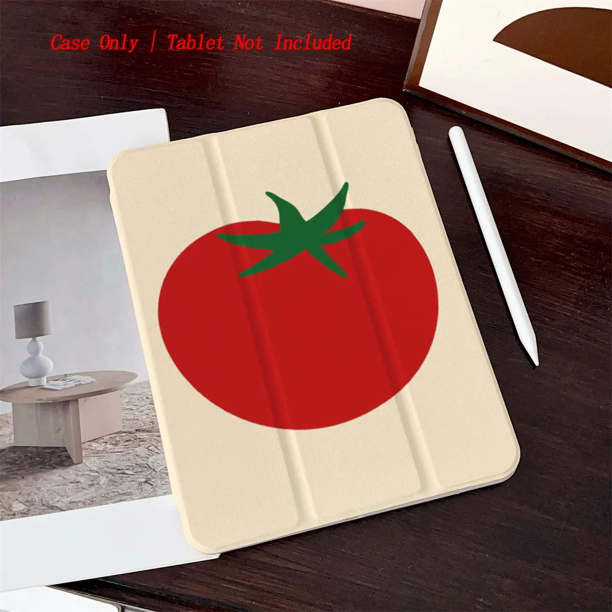 

Soft Cute Khaki Background + Big Tomato Print iPad Cover For Apple iPad 9th/10th Gen Air 5 Pro 12.9 Mini 6 Shockproof Case