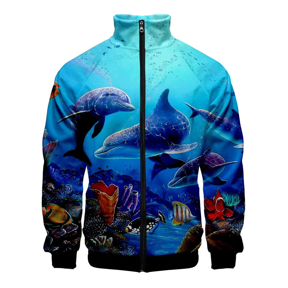 

Animal Dolphin 3D Baseball Jacket Men Bomber Jacket Harajuku Hip Hop Hoodie Stand Collar Zipper Sweatshirt Casual Sportswear