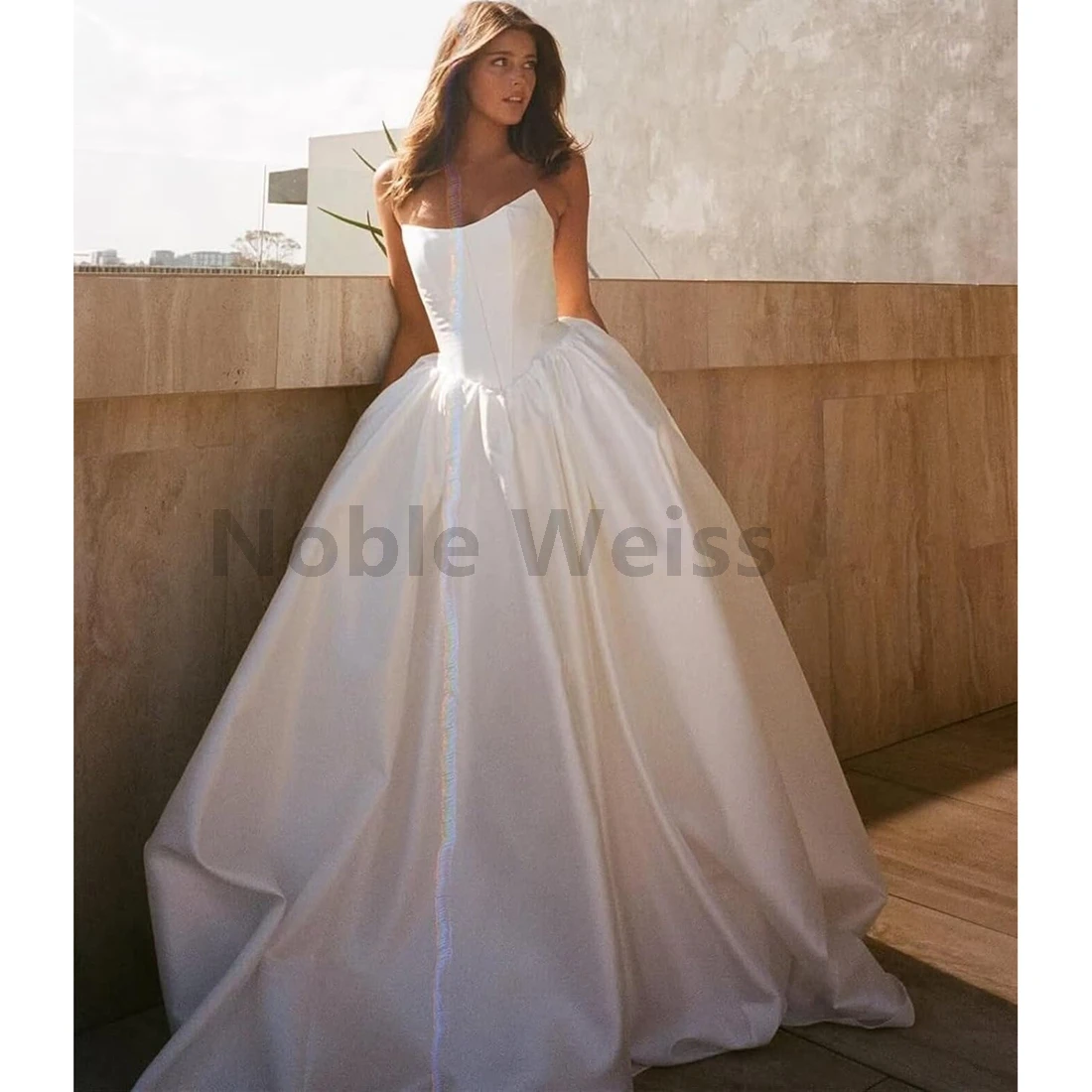 Trägerlose Satin-Brautkleider für Frauen, Braut, lange formelle Abendkleider, individuell anpassbar