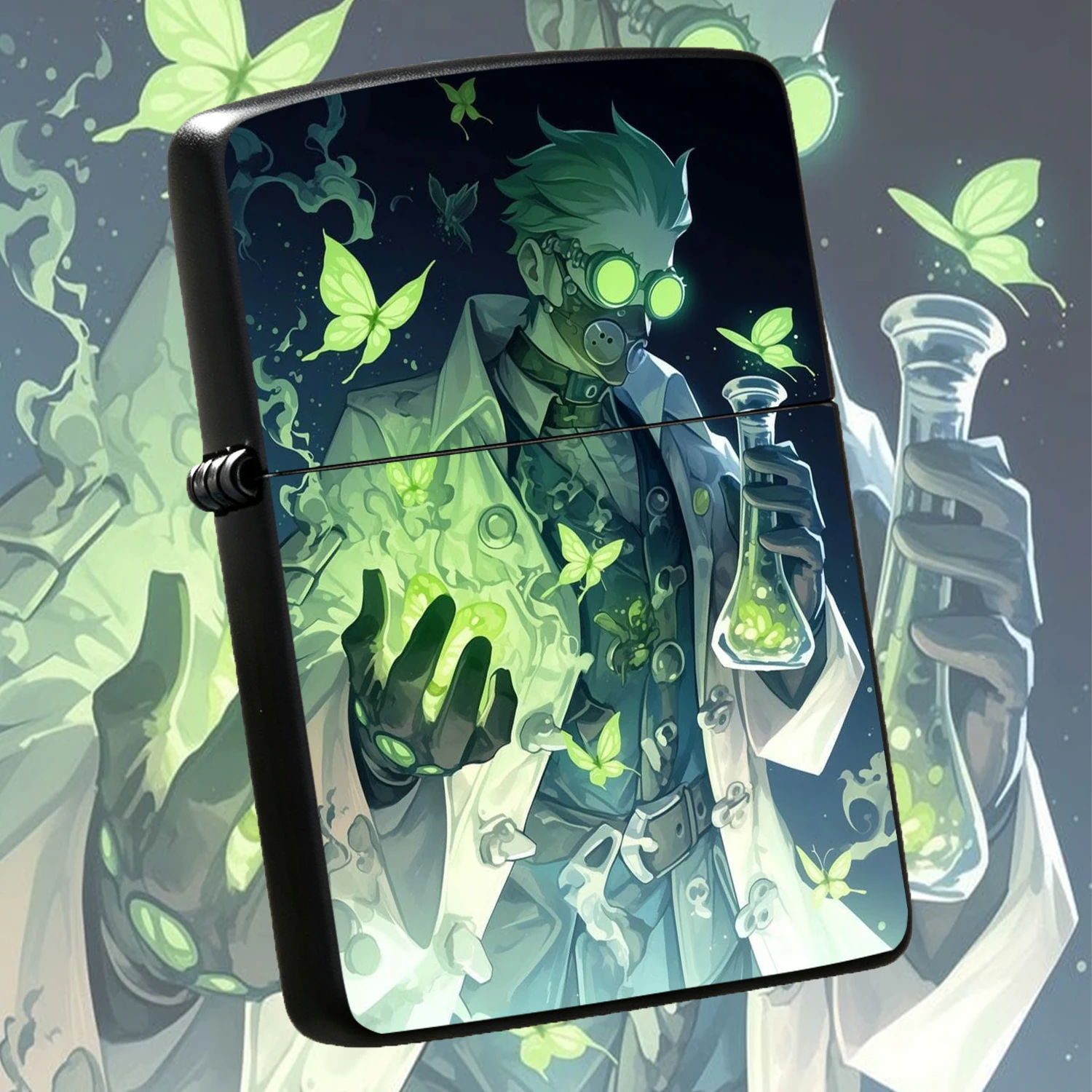Creative Steampunk Alchemist Pattern With Glowing Green Scientist Design, Vintage Dark Style Portable , Unique Cool Collectible Accessory, Ideal Novelty Gift For Science Enthusiasts And Personal Use A Fun And Humorous Lighter
