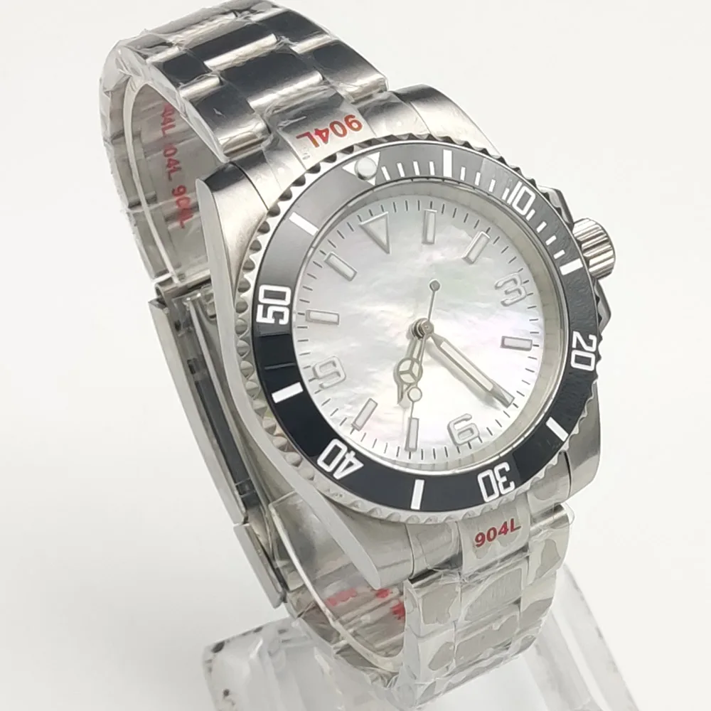 40mm retro discar água fantasma safira vidro visor luminoso 904L fino aço NH35A movimento totalmente automático relógio mecânico