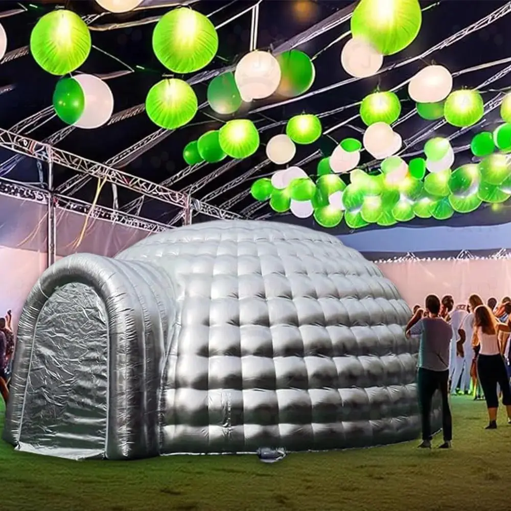 Outdoor Portable Inflatable Igloo Tent With Built-In RGB Light Black Dome House For Club Party Wedding Event Decoration