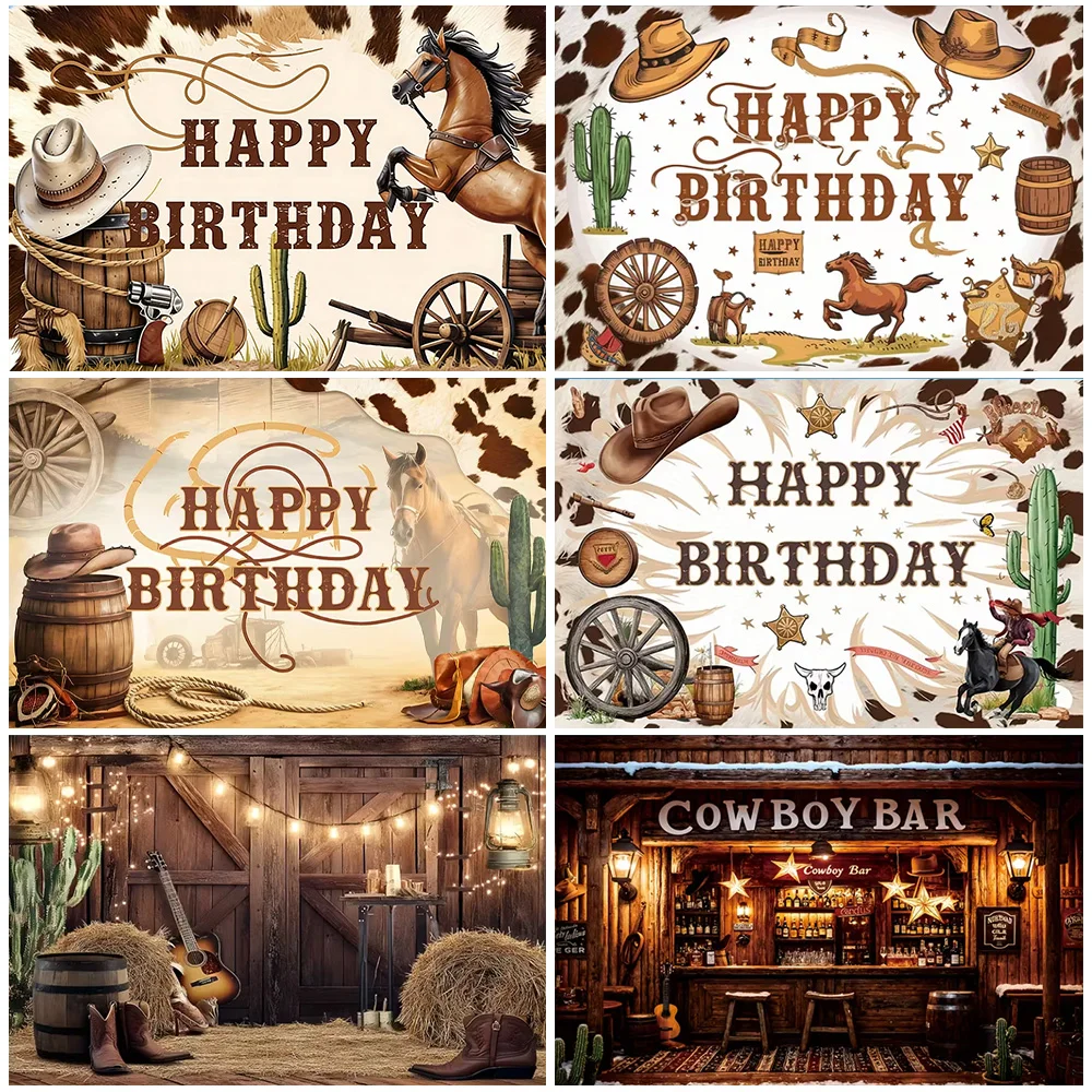 Wild West Cowboy Backdrop Country Farm Barn Horse Boy Birthday Party Decoration Photography Background Prop Baby Shower Supplies