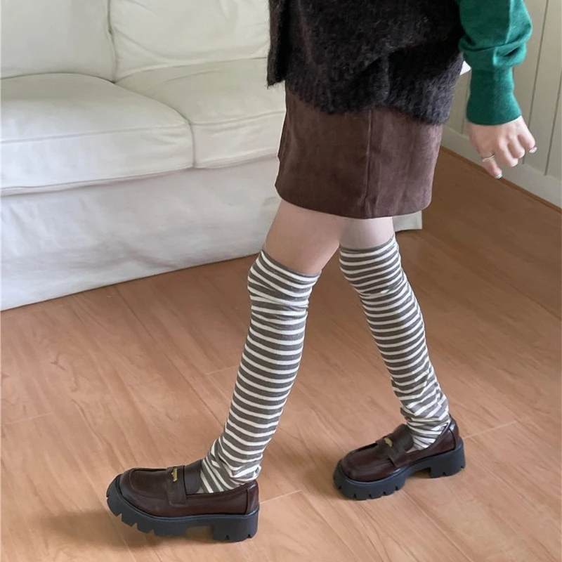 

2025New thin breathable stacking socks cover knee straight striped versatile calf socks women's leg cover
