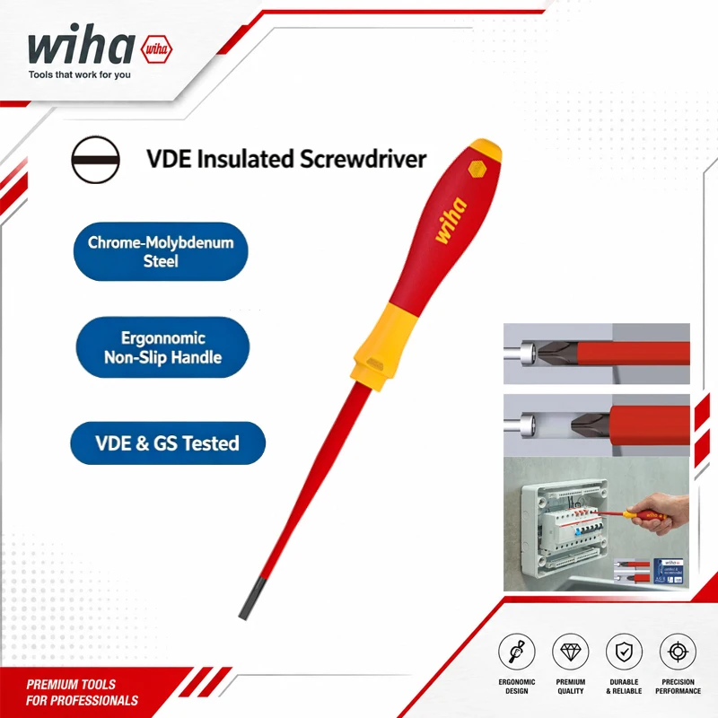 Wiha 35391 1000V Insulated Slim-Shaft Electrician's Screwdriver SL5.5 x 125MM— A High-Performance Safe And Versatile Manual Tool