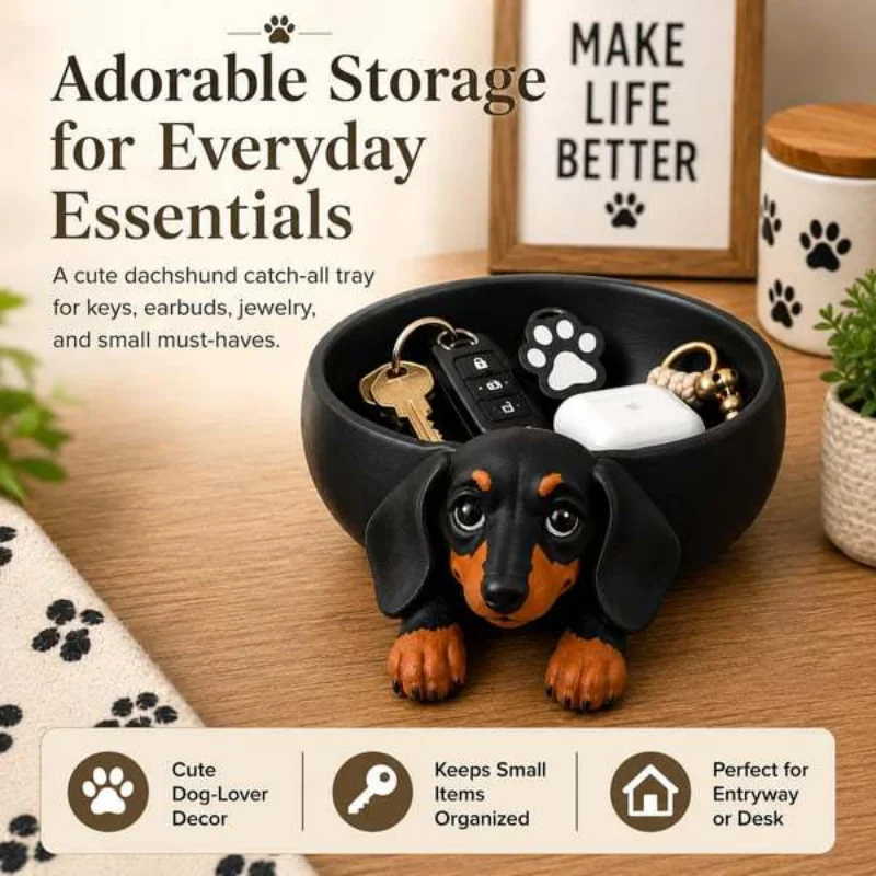 3D Printed Dachshund Catch All Tray Decorative Dog Shaped Desk Organizer Cute Wiener Storage Bowl Home Decor Gift Pet Lover