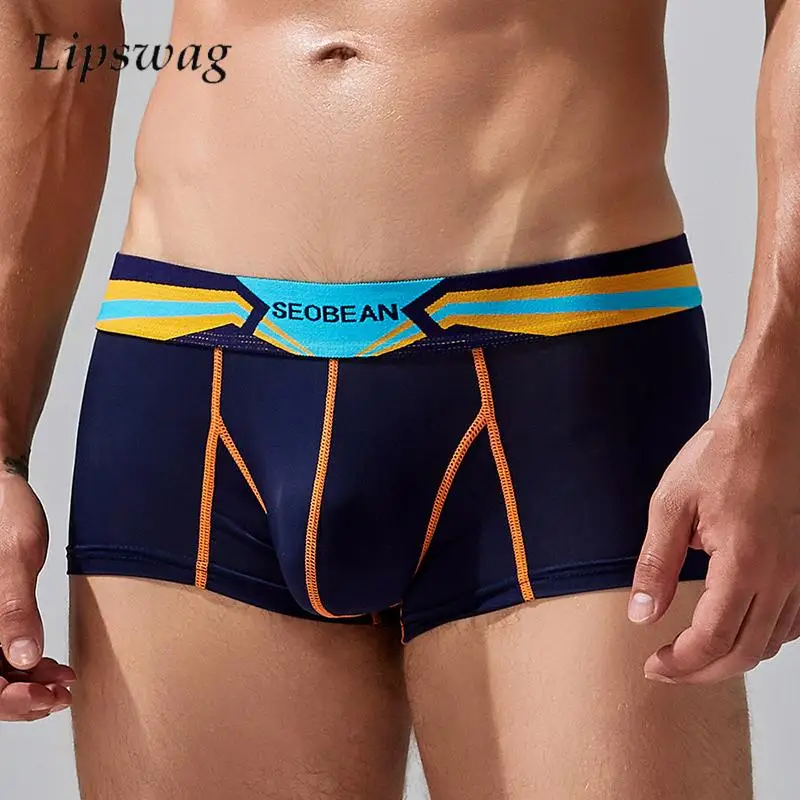 

Мужские дышащие пижамные шорты-брифы для отдыха, весна-лето 2026, сексуальные облегающие эластичные шорты с контрастными вставками, ночной комплект