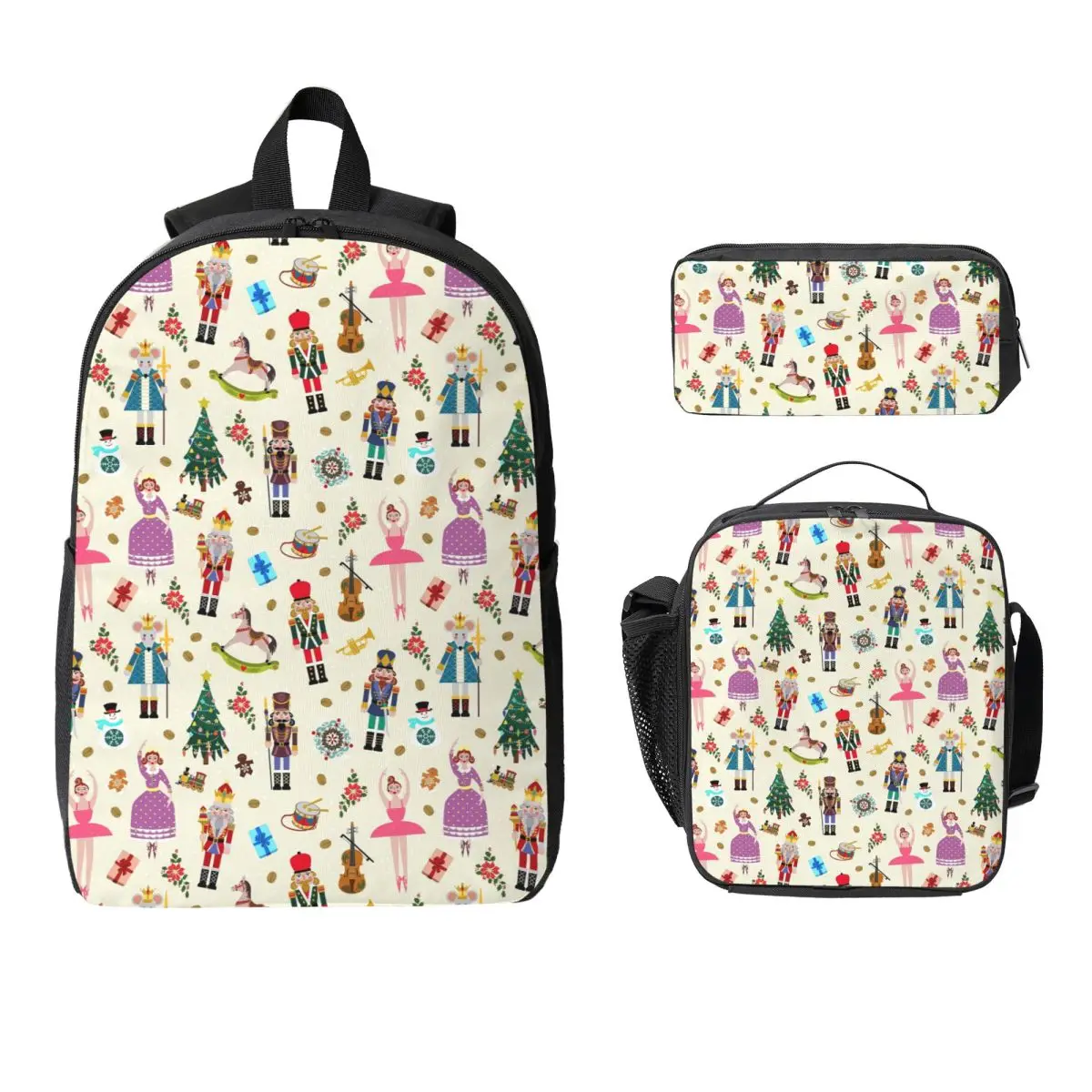 

Christmas Day Xmas Nutcracker Backpack Boys Girls BookBag School Bag Computer Shoulder Bags 3ps Insulated Lunch Bag Pencil Case