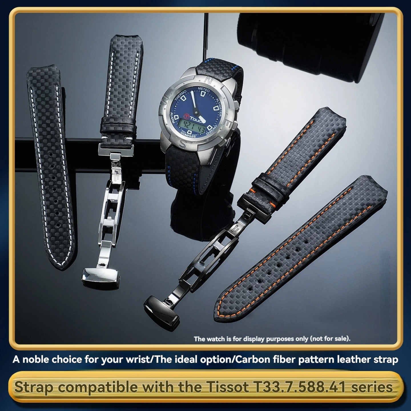 Genuine leather watchband suitable for Tissot 1853 T33.7.588.41 carbon fiber pattern cowhide strap replacement accessories 20mm
