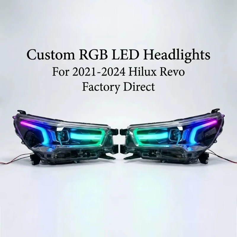 RGB LED Headlight Assembly Head Lamp for 2021-2024 Toyota Hilux Revo Rocco Facelift Projector Lens App Control Factory Direct
