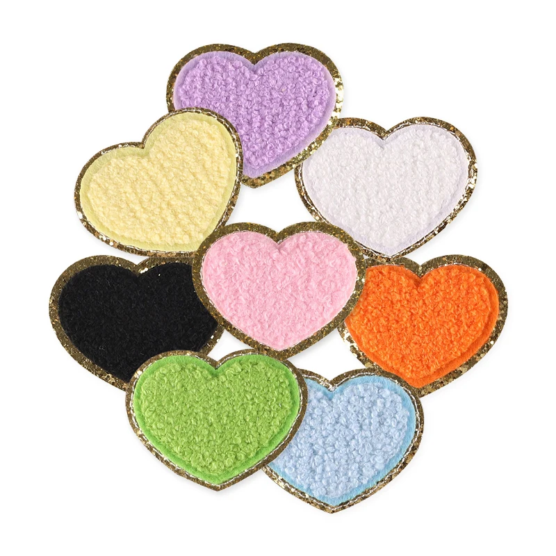 8 Stück Chenille Patches Herz viel für Kleidung Kinder Eisen auf bestickte Jacke niedlich nähen Termoadhesivos Mädchen packen DIY Parches Ropa – Detail 5