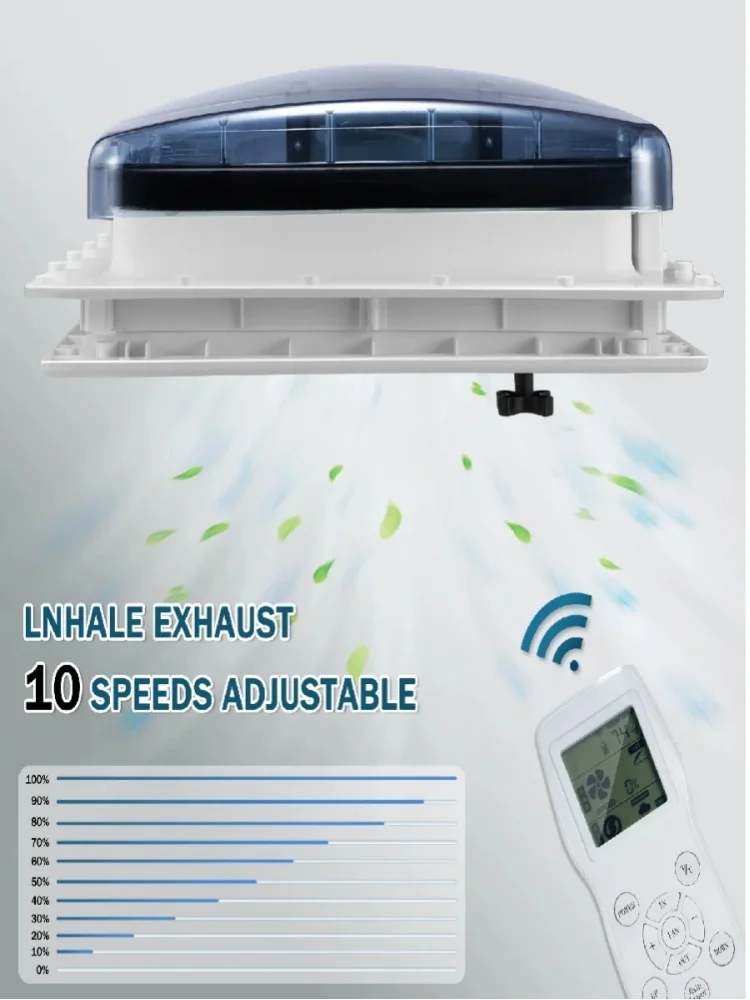 10-Gang RV-Dachventilator, reversibler Abluftventilator mit Regensensor, Temperaturüberwachung, RV-Lüftungsdeckenventilator 12V
