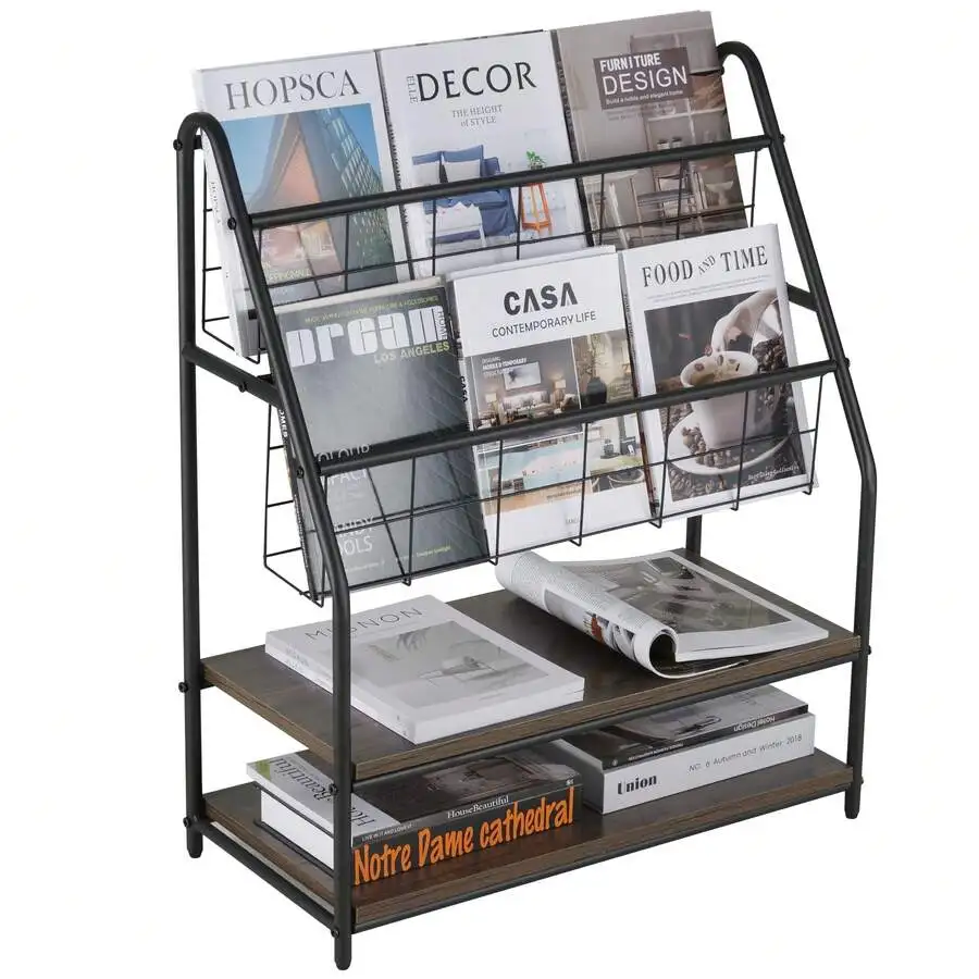 Heavy Duty Metal Magazine Rack - 2-Tier Floor Stand,Retail Display Stand, 30lbs Shelf Capacity For Indoor/Outdoor Use