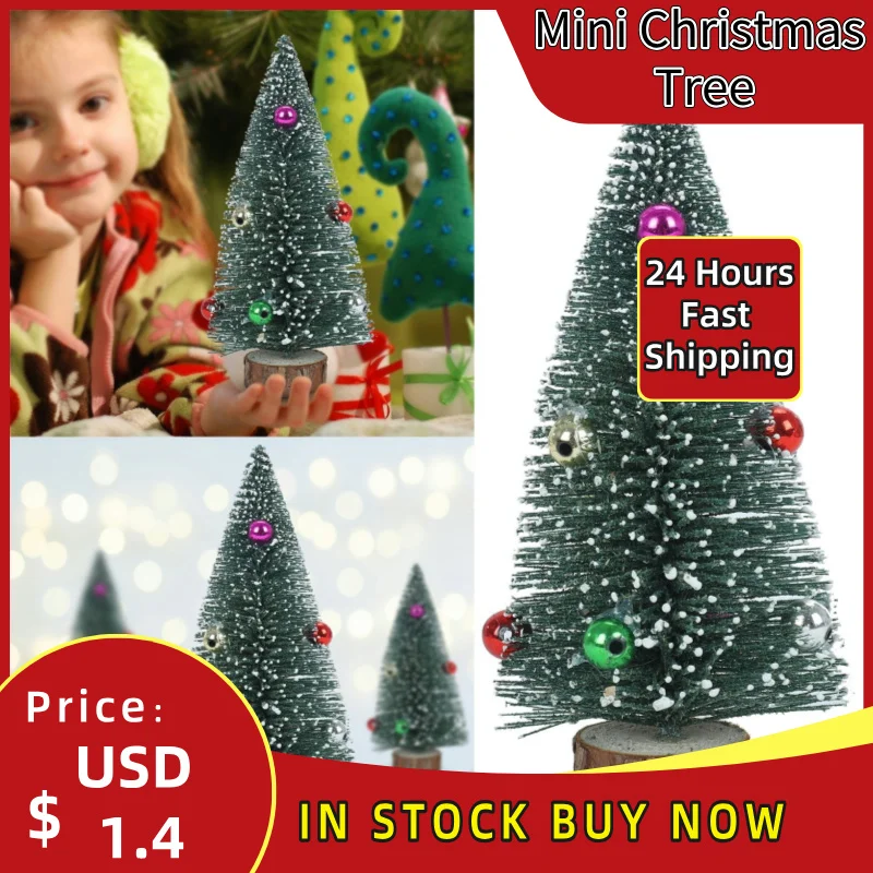 Small Sisal Fiber Mini Christmas Tree New Year Snow Frost Small Tree Diy Craft Desktop Decoration Christmas Ornaments L5