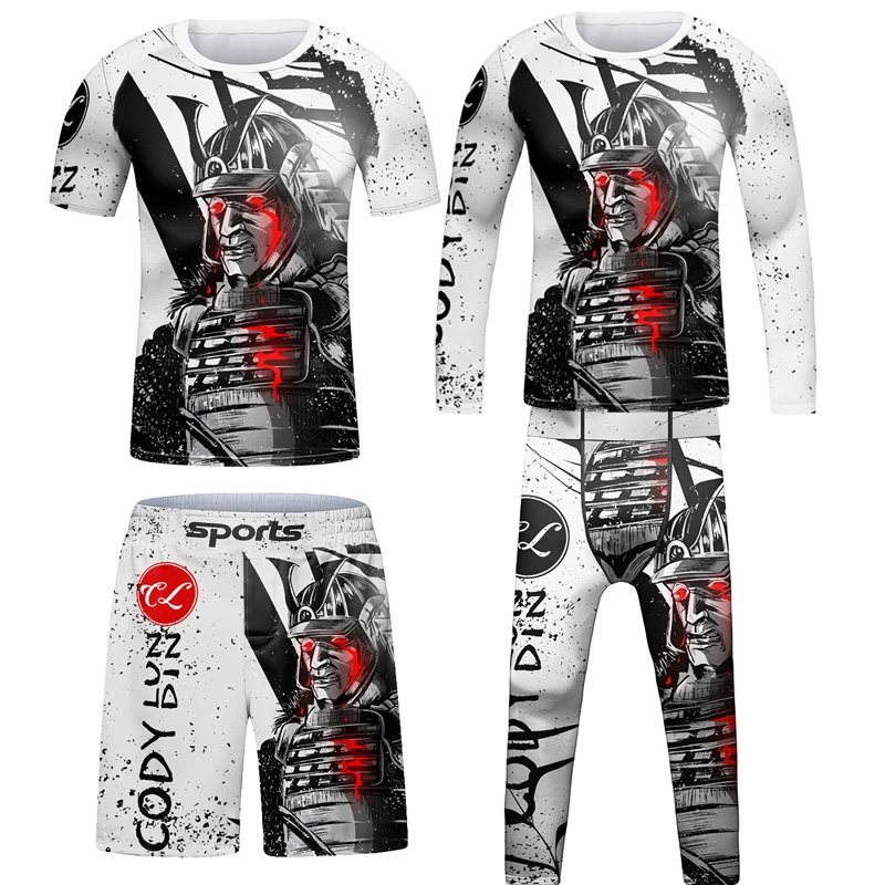 Nowa dziecięca Rashguard Jiu Jitsu Grappling MMA t-shirt + spodnie zestaw sportowy szorty MMA chłopięce Kickboxing dziecięce dresy Fitness