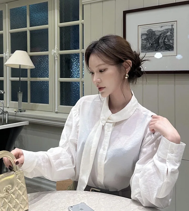 

Womens Top 2026 Spring New Product Korean Style Design Asymmetric Collar Long Sleeve Shirt Casual Fashion Daily Wear