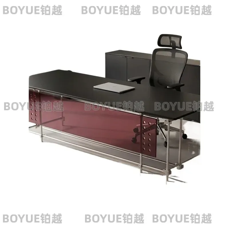 Modern Black Acrylic Desk Minimalist Rectangular Computer Table Simple Business Writing Station for Home Office Study Room