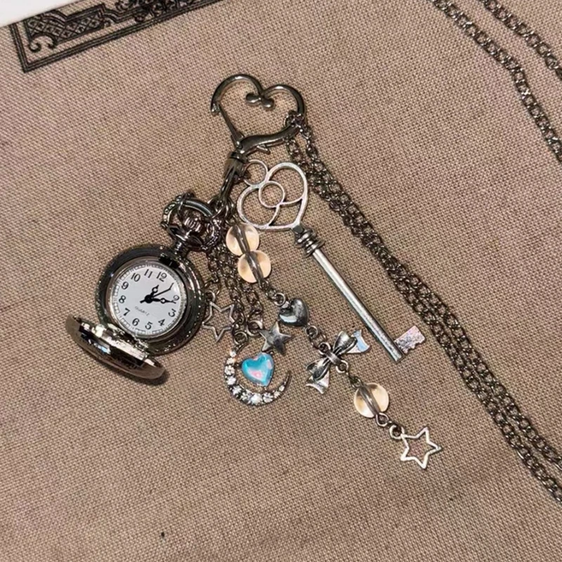 Romance Retro Heart Round Locket Keychain Featuring Bear Pendant And Star Detail For Love Tokens