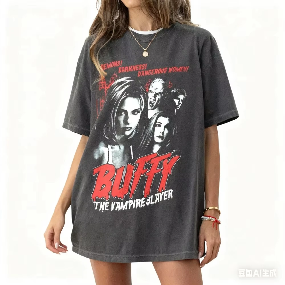 Vampire Hunter Buffy T-shirt, Horror Movie T-shirt, Short Sleeved Shirt with Pattern, Suitable for All Seasons, Unisex T-shirt