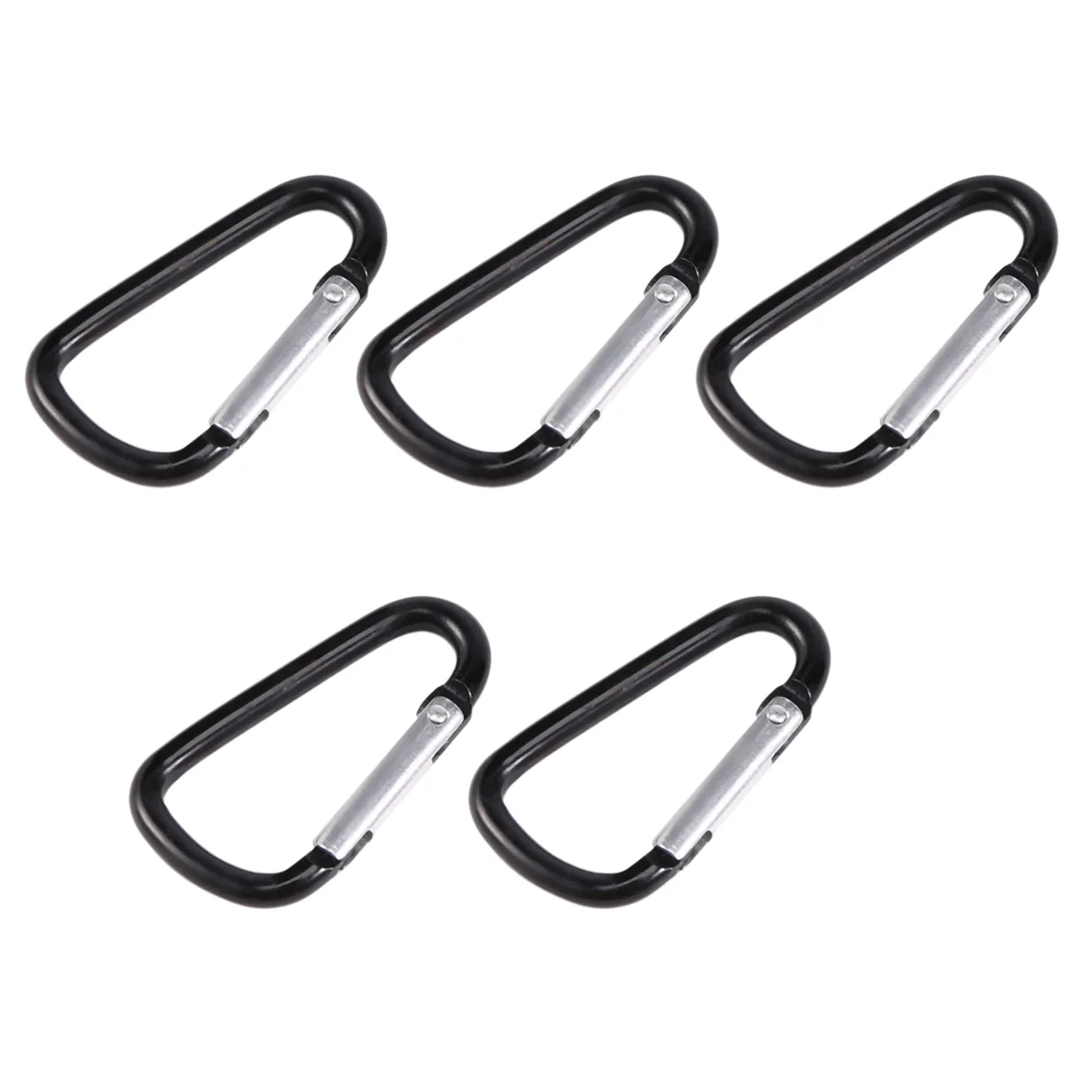 5x Hiking Spring Loaded 4mm Dia Black Aluminum Alloy Carabiner Hooks