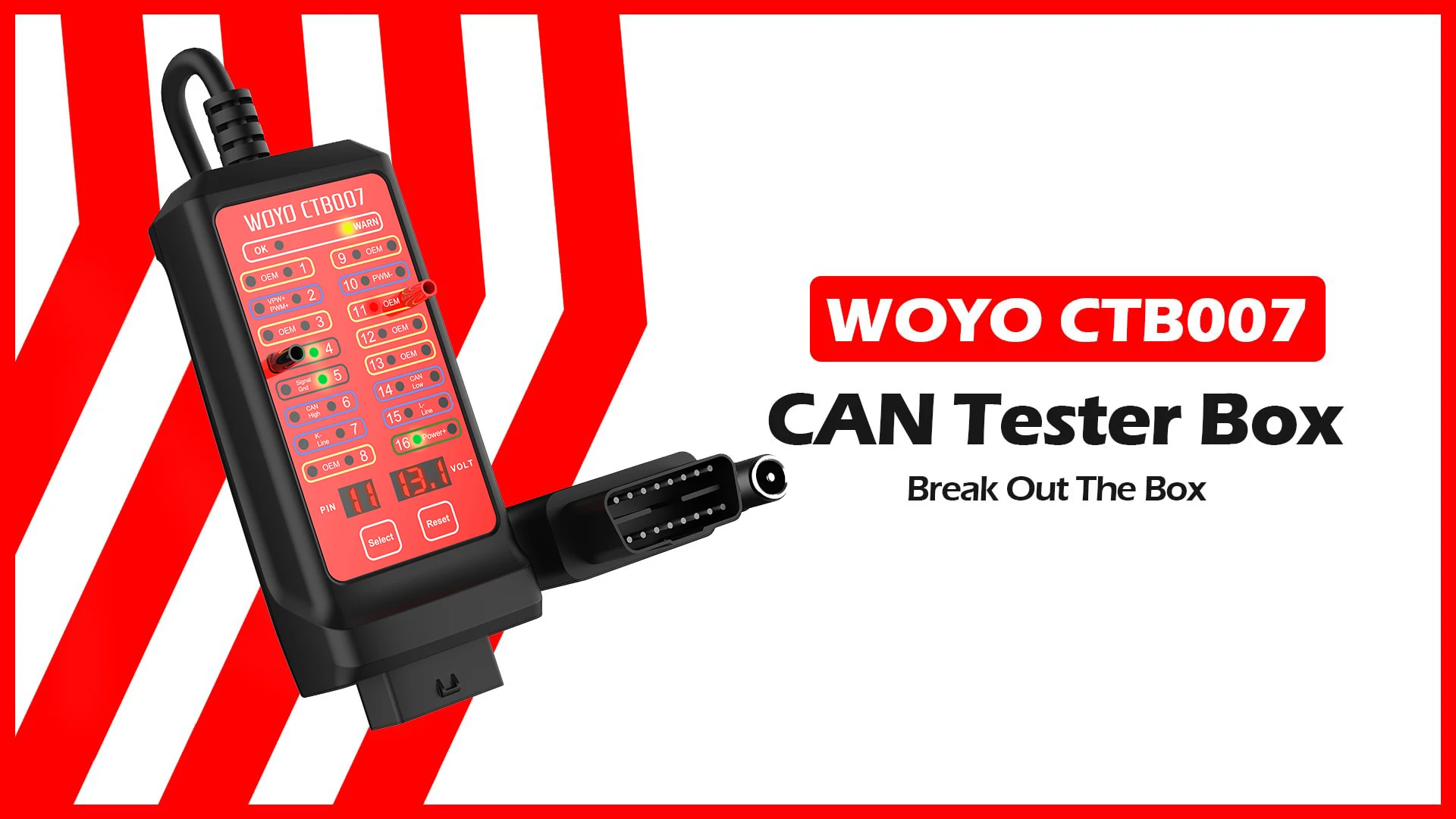 WOYO CTB007 Obd2 Breakout Box mit 27/59in Kabel für Fahrzeug obd 2 Diagnose tool, 12V/24V Dose Tester Box – Detail 10