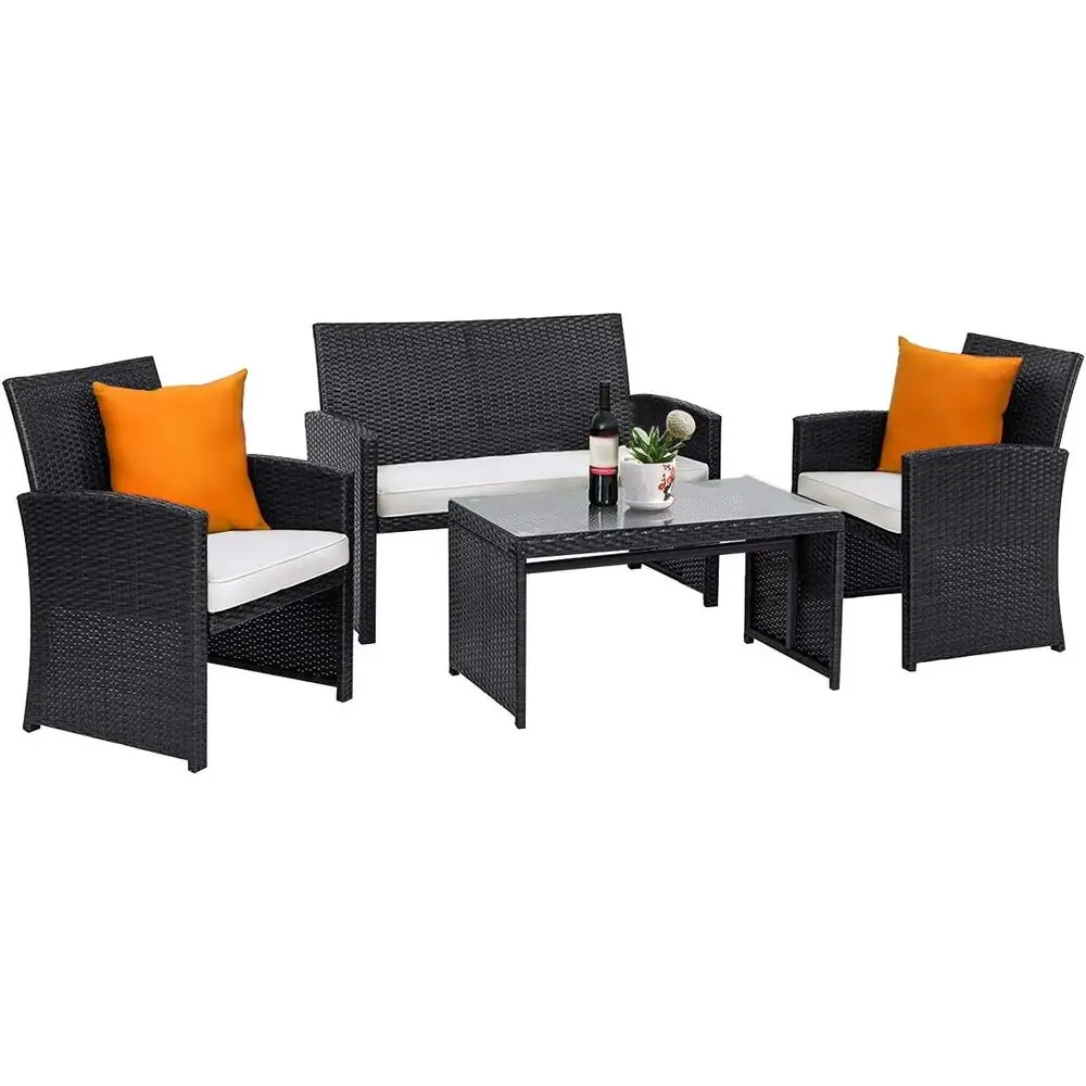 

Patio Wicker Contion urniture Set, PatioSoa & Table Set w/4 Seats, Outdoor Rattan Soa Set or Balcony Backyard, Wicker Chair Set