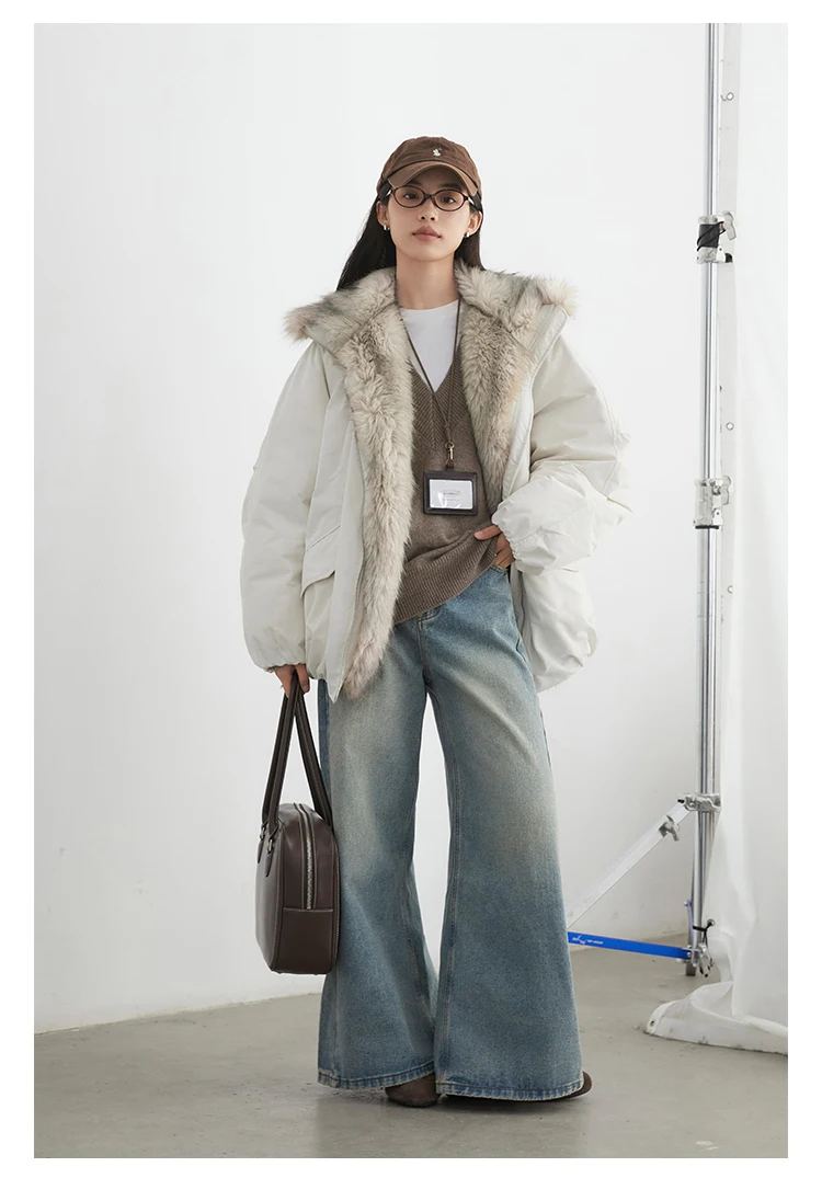 CHIC VEN New Women Down Coat Solid Hooded Loose Casual Faux Fur Collar 90 White Duck Down Ladies Down Jacket Autumn Winter 2026