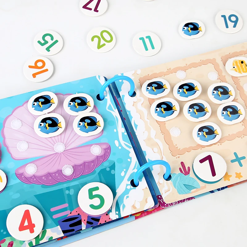 Montessori Quiet Busy Book Sticker, números animais Matching Puzzles Game, brinquedos educativos iniciais para crianças