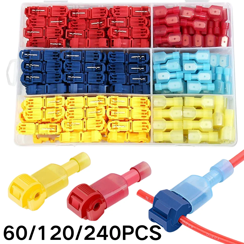 60pcs /120/240 PCS Crimp Terminal T Type Terminal Block Cable Connectors Electric Wire Connector Electrical Terminal Block