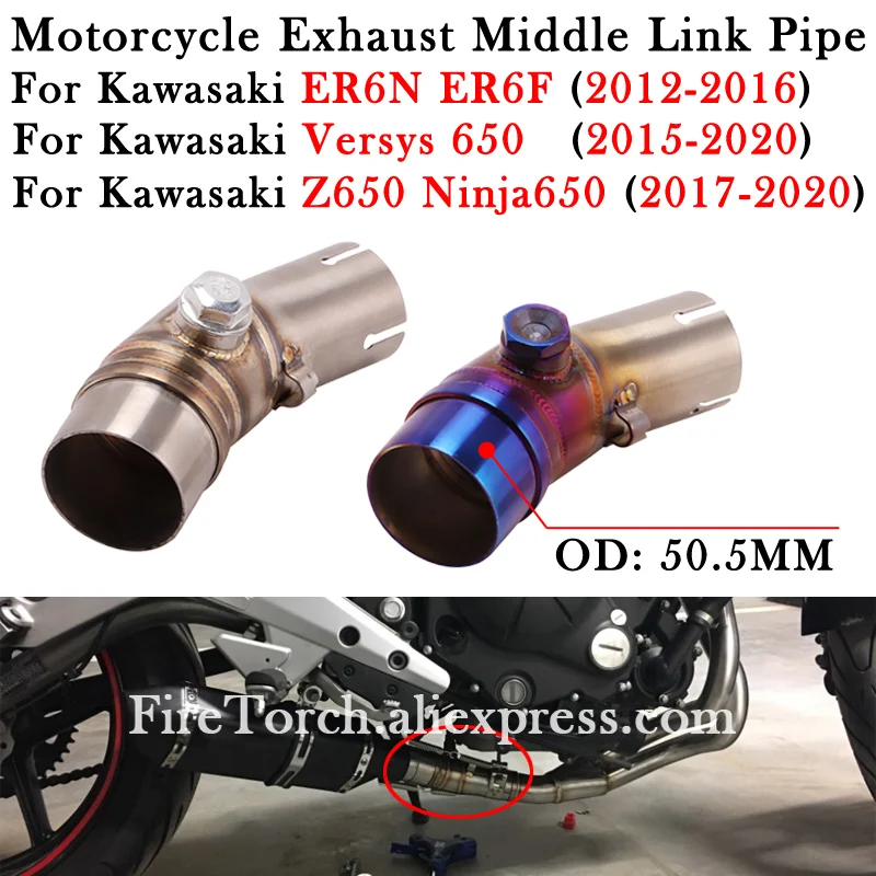 

For KAWASAKI ER6N ER6F Z650 Ninja650 Versys650 Ninja Versys 650 Motorcycle Exhaust Escape Moto Mid 51MM Muffler Middle Link Pipe