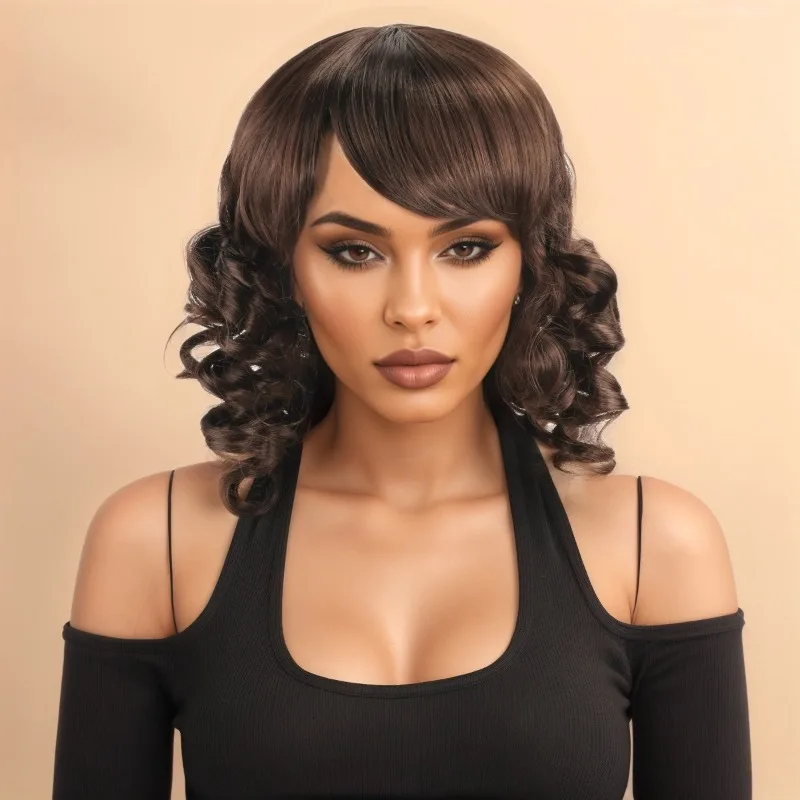 

Woman Party Curly Hair Ball Evening Dress Headwear Hand Wrapped Roll Chemical Fiber Hair Ends Wig Lady Daily Match Short Hair