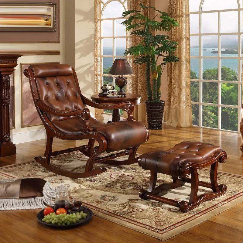 For solid wood rocking chair recliner middle-aged and elderly rocking chair lazy sofa leisure balcony living room bedroom happy