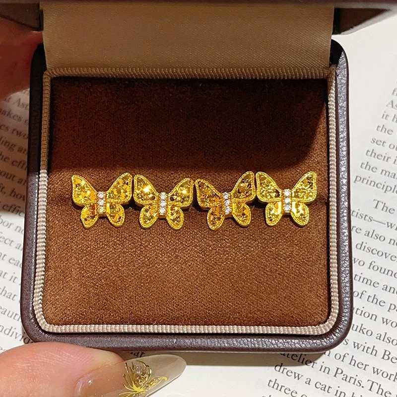 

AU750 18K Gold Stud Earrings for Women - Sparkly Zircon-Embedded Butterfly Design, Luxury Delicate Jewelry, Gift for Girlfriend