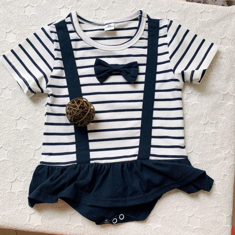 Bodysuits 100% cotton Infant Romper 6-24M Cotton Baby One-piece Girl Chica Short Sleeve Navy Blue Summer Clothes Toddler Girl