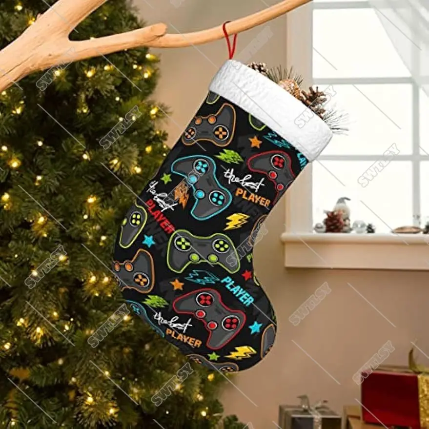 Gamer Boy Gifts Personalized Christmas Stocking Large Xmas Stockings Fireplace Hanging Stockings Christmas Gifts for Family