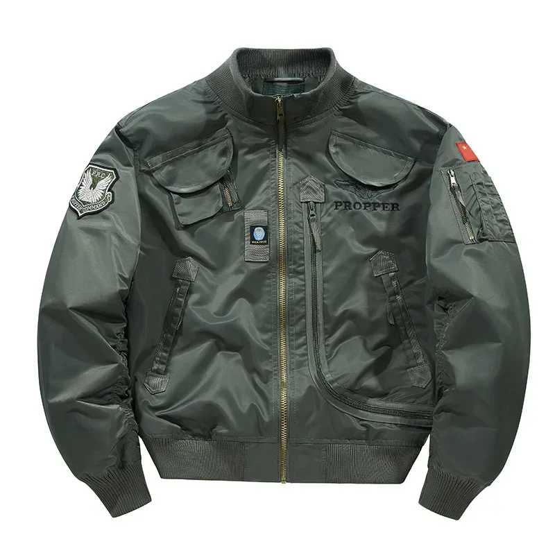 

2023 Cross Border Men's Thin Jacket Spring Loose Jacket Large Baseball Jacket Multi Pocket Zippered Cardigan