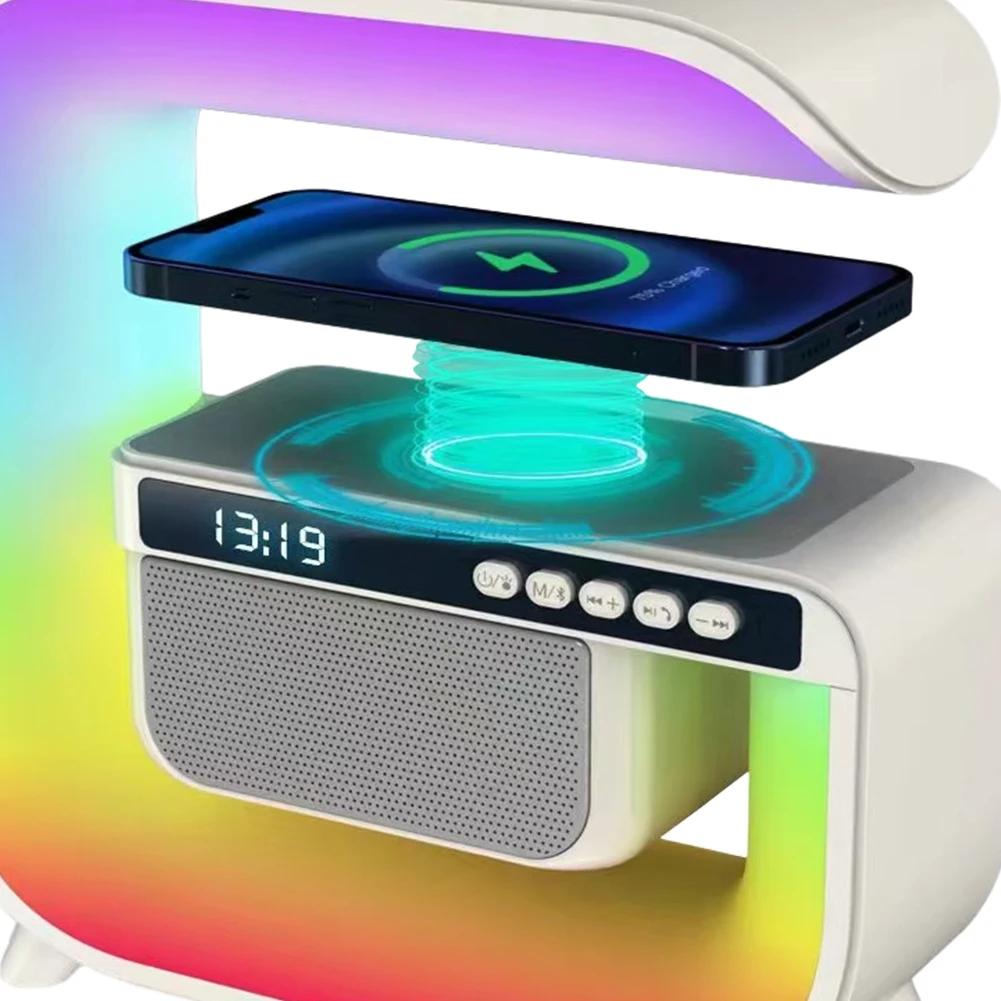 1500mAh Smart Speaker Alarm Clock Wireless Charger Colorful Night Light Bluetooth-compatible Subwoofer Christmas Birthday Gift