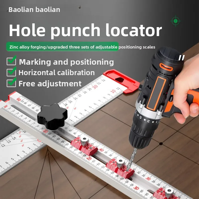 

Woodworking 2-in-1 Punching Positioning Ruler T-Shaped Ruler Multifunctional Angle Ruler,Aluminum Alloy Marking Measuring Tool