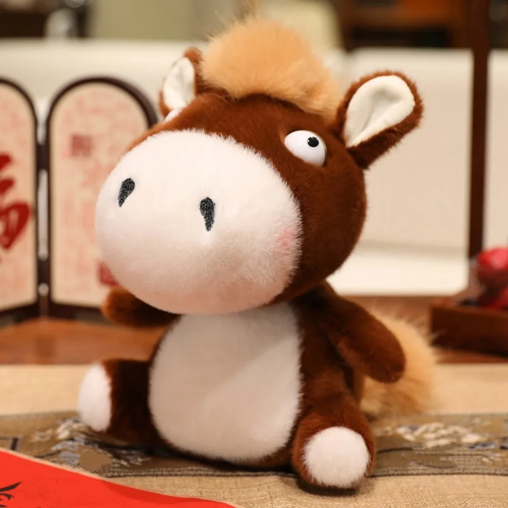 Pluszowa lalka kucyk 18/25 cm, miękka, w stylu chińskim, kreskówkowy kucyk, wypełniona bawełną, puszysta figurka kucyka zodiakalnego, prezent na Chiński Nowy Rok.