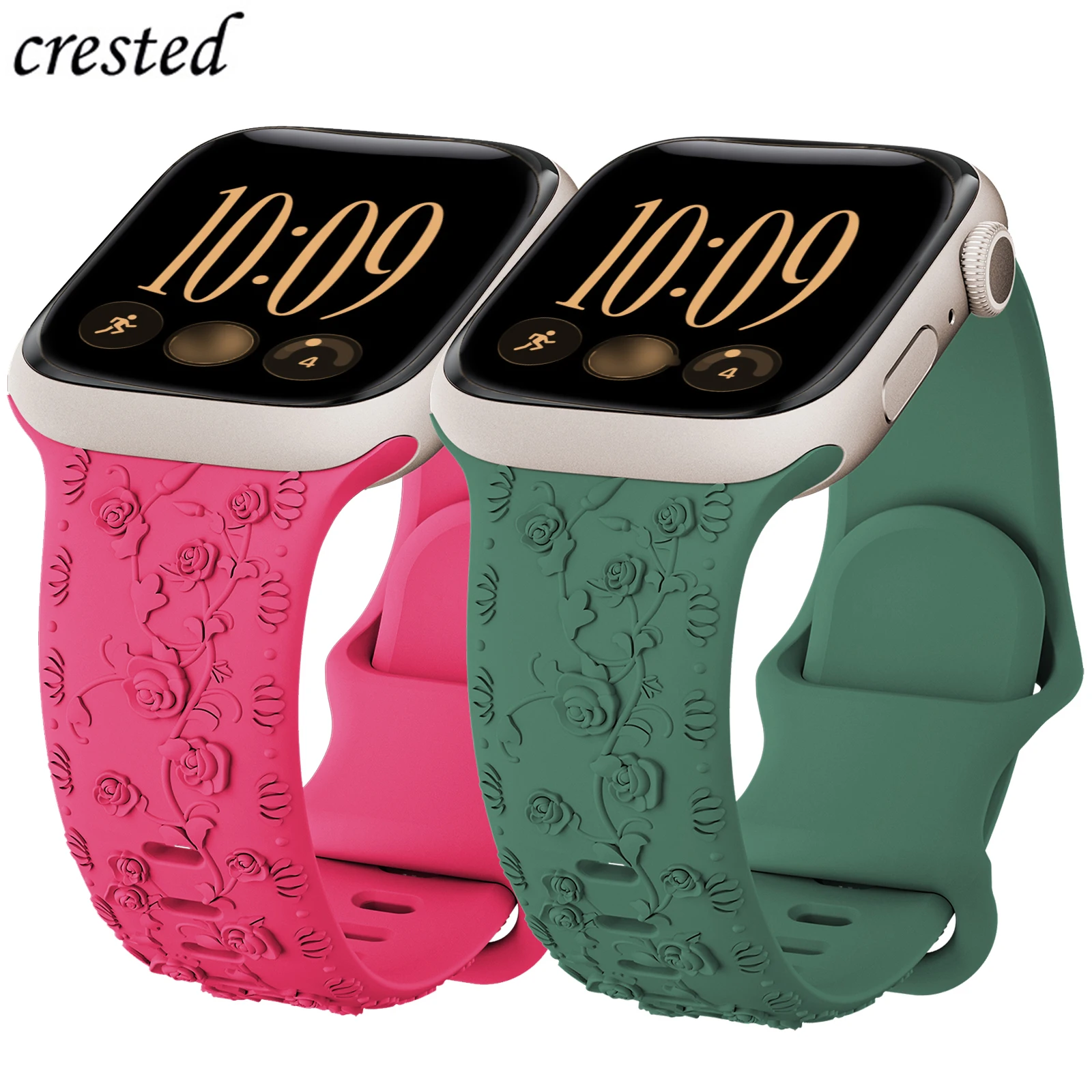 Rose Engraved Strap for Apple Watch Band 45mm 40mm 44mm 49mm 41mm 38mm 42mm Silicone Bracelet iWatch Series 12 8 7 6 3 SE ultra4
