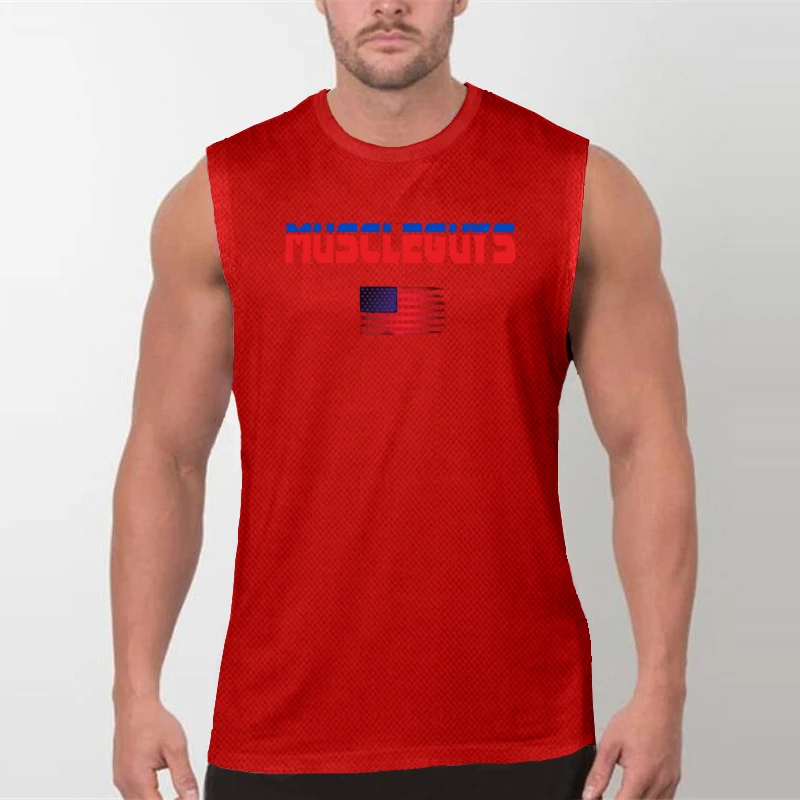 Men's 100% Polyester Running Vest Quick-drying Mesh Sleeveless Top Breathable Sports Top Gym Training Fitness Sports Vest.
