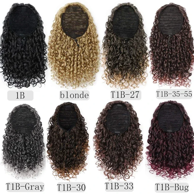 14\'\' Kinky Curly Ponytail Hair for Women Short Fluffy Curly Drawstring Ponytail Natural Synthetic Afro Curly Fake Tail Hairpiece